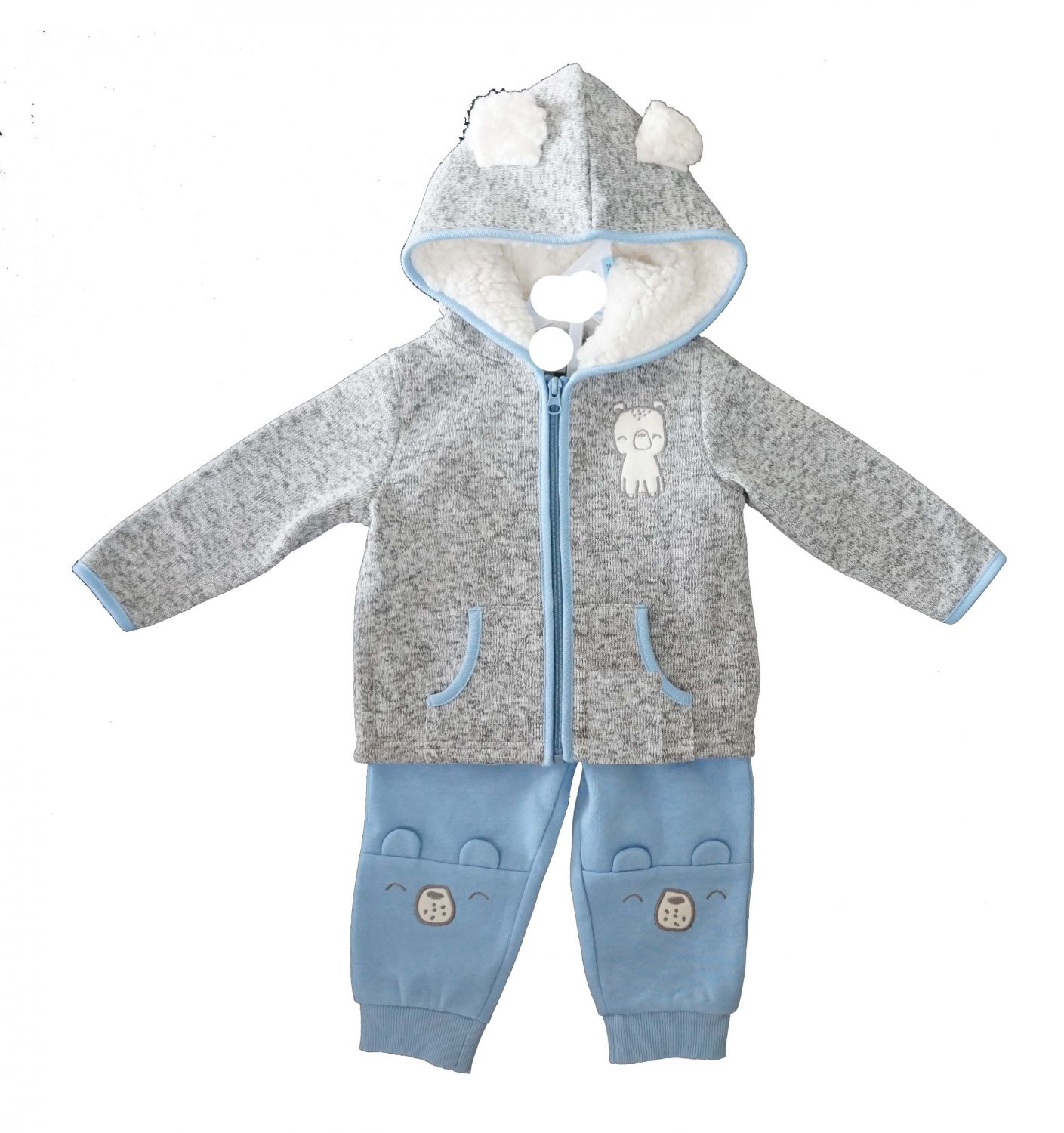 Baby long sleeve jacket with hood 3D ears + pant with 3D ears 2pc set