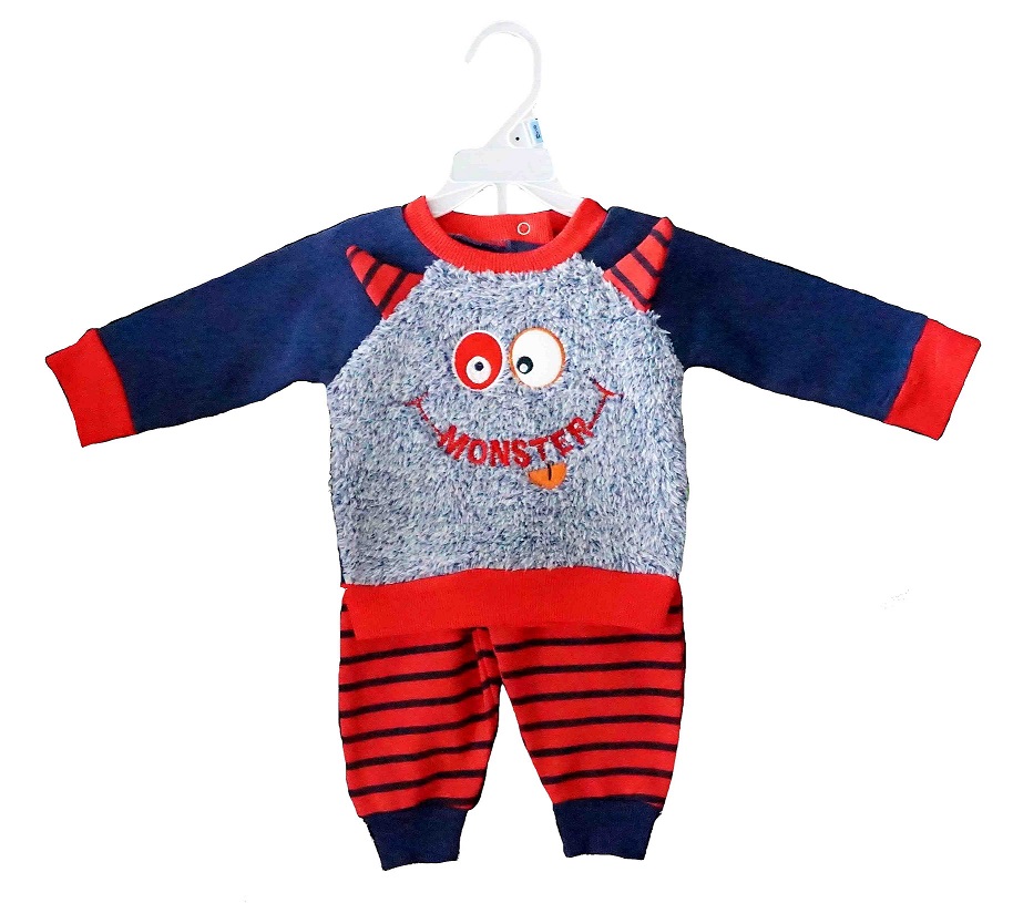 Baby long sleeve & fur front top + pant 2pc set