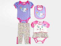 4pc setBaby short sleeve emb. bodysuit + short sleeve bodysuit + long printing pant + bib